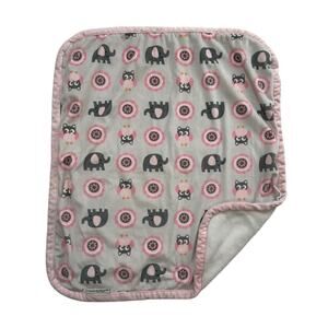 Blankets and Beyond Owl Elephant Pink Trim Gray Kids Baby Lovey Blanket